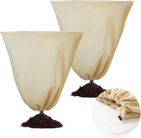 2PCS 43.3×43.3 Inch Burlap Winter Plant Cover Bags,Large Burlap Bags with Drawstring,Reusable Burlap Frost Cloth Plant Freeze Protection for Outdoor Garden Plants in Saudi Arabia