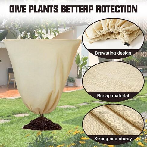 2PCS 43.3×43.3 Inch Burlap Winter Plant Cover Bags,Large Burlap Bags with Drawstring,Reusable Burlap Frost Cloth Plant Freeze Protection for Outdoor Garden Plants in Saudi Arabia
