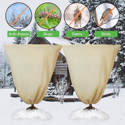 2PCS 43.3×43.3 Inch Burlap Winter Plant Cover Bags,Large Burlap Bags with Drawstring,Reusable Burlap Frost Cloth Plant Freeze Protection for Outdoor Garden Plants in Saudi Arabia