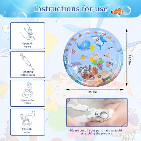 بساط لعب مائي للقطط: بساط لعب بمستشعر الماء، بساط لعب للقطط مملوء بالماء غير قابل للكسر، بساط لعب للقطط، بساط مائي كيتي للحيوانات الأليفة (قرش) in Kuwait