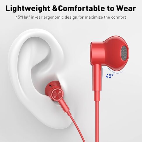 USB C Headphones, Type C Earphones for Samsung Galaxy S20 S21 S22 S23 S24 FE Ultra for iPhone 15 16 Pro Max Magnetic Wired Earbuds Microphone for Google Pixel 9 8 8A 7 7A 6A 6 Android Red in Saudi Arabia