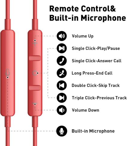 USB C Headphones, Type C Earphones for Samsung Galaxy S20 S21 S22 S23 S24 FE Ultra for iPhone 15 16 Pro Max Magnetic Wired Earbuds Microphone for Google Pixel 9 8 8A 7 7A 6A 6 Android Red in Saudi Arabia