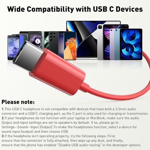 USB C Headphones, Type C Earphones for Samsung Galaxy S20 S21 S22 S23 S24 FE Ultra for iPhone 15 16 Pro Max Magnetic Wired Earbuds Microphone for Google Pixel 9 8 8A 7 7A 6A 6 Android Red in Saudi Arabia