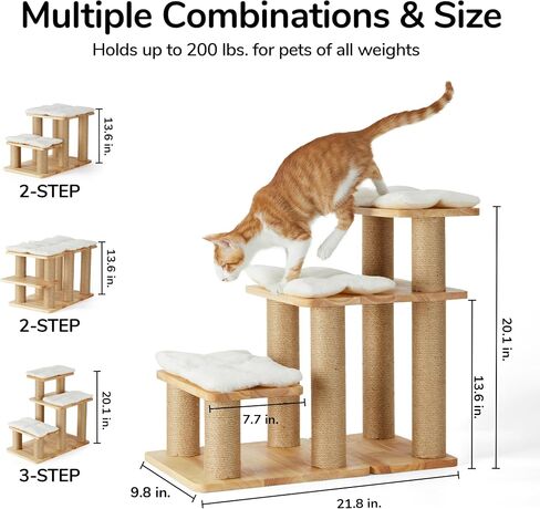 FUKUMARU Pet Stairs, Transformable Cat Stairs with Cat Scratching Post, High-Strength Dog Ramp Can Hold Up to 200 lbs, 20 Inch Pet Steps for Dogs and Cats to Climb High Bed and Couch, 6 Combinations in Kuwait