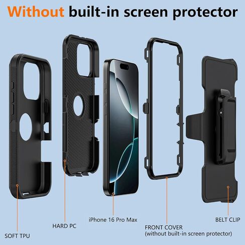 for Apple iPhone 16 Pro Max Case with Belt Clip & Kickstand, Full-Body Protection Multi Layers Rugged Case with Belt Holster for Apple iPhone 16 Pro Max 6.9 inch (Black) in Saudi Arabia
