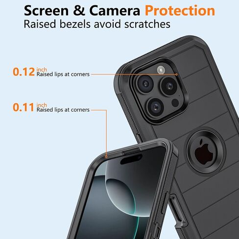 for Apple iPhone 16 Pro Max Case with Belt Clip & Kickstand, Full-Body Protection Multi Layers Rugged Case with Belt Holster for Apple iPhone 16 Pro Max 6.9 inch (Black) in Saudi Arabia