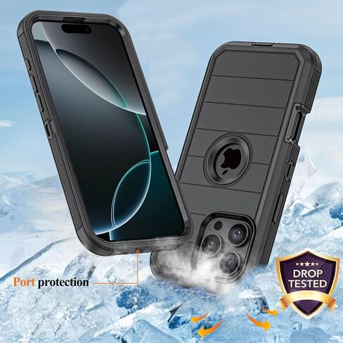 for Apple iPhone 16 Pro Max Case with Belt Clip & Kickstand, Full-Body Protection Multi Layers Rugged Case with Belt Holster for Apple iPhone 16 Pro Max 6.9 inch (Black) in Saudi Arabia