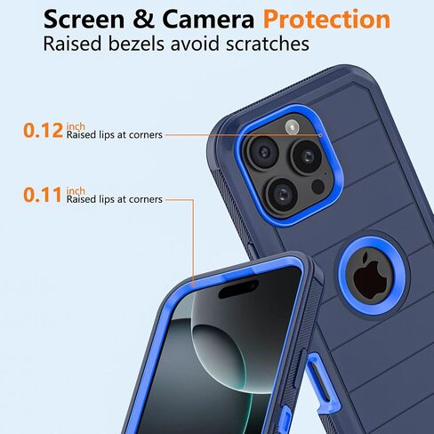حافظة لهاتف Apple iPhone 16 Pro Max مع مشبك حزام ومسند، حافظة متينة متعددة الطبقات لحماية الجسم بالكامل مع حزام حزام لهاتف Apple iPhone 16 Pro Max 6.9 بوصة (أسود) in Kuwait