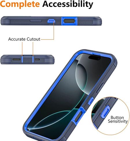 حافظة لهاتف Apple iPhone 16 Pro Max مع مشبك حزام ومسند، حافظة متينة متعددة الطبقات لحماية الجسم بالكامل مع حزام حزام لهاتف Apple iPhone 16 Pro Max 6.9 بوصة (أسود) in Kuwait