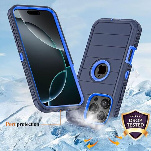 حافظة لهاتف Apple iPhone 16 Pro Max مع مشبك حزام ومسند، حافظة متينة متعددة الطبقات لحماية الجسم بالكامل مع حزام حزام لهاتف Apple iPhone 16 Pro Max 6.9 بوصة (أسود) in Kuwait