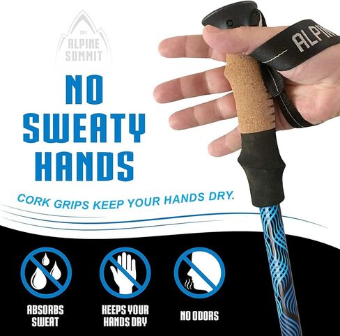 أقطاب الرحلات، 2 عصا للمشي لمسافات طويلة - أقطاب للمشي لمسافات طويلة قابلة للتعديل، عصا مشي تلسكوبية محمولة مع أقفال سريعة، 7075 ألومنيوم مع قبضة الفلين، أزرق in Kuwait