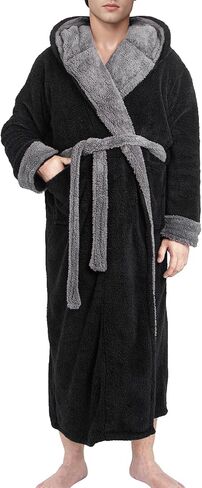 رداء Yoimira للرجال مع غطاء للرأس، رداء طويل من الصوف المخملي كبير وطويل للرجال، رداء حمام كامل الطول مريح ودافئ مع جيوب in Kuwait