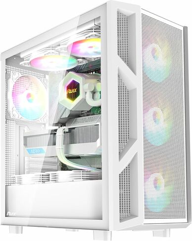 RUIX CV103 ATX Mid-Tower PC Case, Pre-Installed 4 x 120mm RGB Fans, RGB Color Lighting, Tempered Glass, USB 3.0, Gaming Computer Case, High-Airflow - White in Saudi Arabia