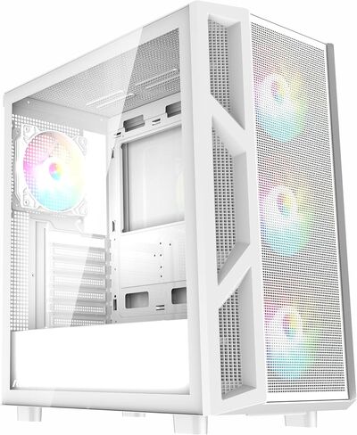 RUIX CV103 ATX Mid-Tower PC Case, Pre-Installed 4 x 120mm RGB Fans, RGB Color Lighting, Tempered Glass, USB 3.0, Gaming Computer Case, High-Airflow - White in Saudi Arabia