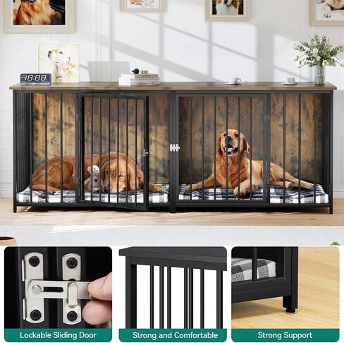 أثاث DWVO Double Dog Kennel Furniture، أثاث قفص للكلاب مقاس 80.2 بوصة مع مقسم، وحامل تلفزيون مزدوج للكلاب لكلبين متوسطين، بني in Saudi Arabia
