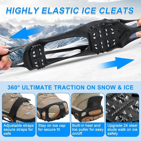 Ice Cleats Snow Traction Cleats Crampons for Walking on Snow and Ice,Non-Slip Overshoe Grippers Anti Slip Footwear for Shoes and Boots in Saudi Arabia