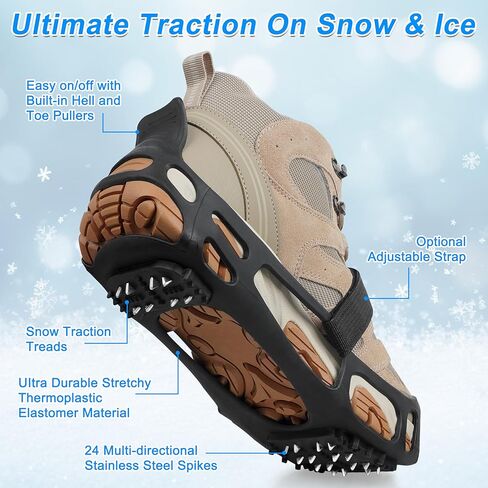 Ice Cleats Snow Traction Cleats Crampons for Walking on Snow and Ice,Non-Slip Overshoe Grippers Anti Slip Footwear for Shoes and Boots in Saudi Arabia