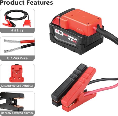 كابلات توصيل Beaspire لبطارية Bosch 18 فولت، كابلات معززة للسيارات (5.9 قدم × 8AWG) كابل استبدال الطوارئ in Kuwait