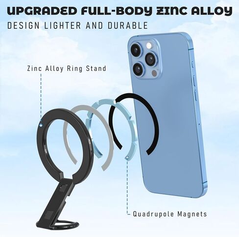 Bling Bling Magnetic Phone Ring Holder for MagSafe, Compatible with MagSafe Phone Grip Glitter Finger Ring with Adjustable Kickstand for iPhone 16 15 14 13 12 Pro Max Plus, Diamond White in Saudi Arabia