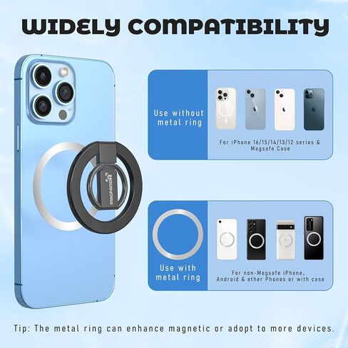 Bling Bling Magnetic Phone Ring Holder for MagSafe, Compatible with MagSafe Phone Grip Glitter Finger Ring with Adjustable Kickstand for iPhone 16 15 14 13 12 Pro Max Plus, Diamond White in Saudi Arabia