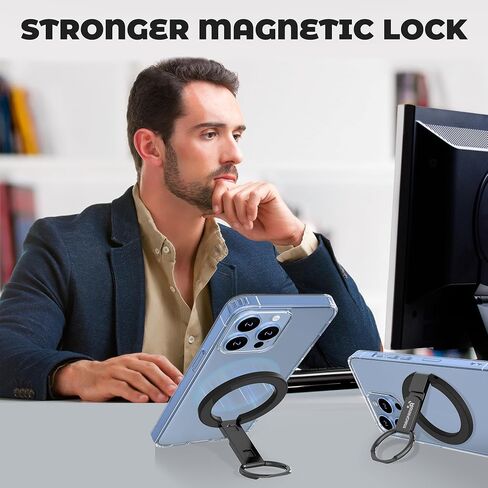 Bling Bling Magnetic Phone Ring Holder for MagSafe, Compatible with MagSafe Phone Grip Glitter Finger Ring with Adjustable Kickstand for iPhone 16 15 14 13 12 Pro Max Plus, Diamond White in Saudi Arabia