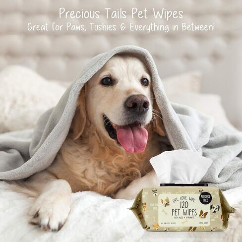 Pet Wipes (120 Count) - Extra Gentle Deodorizing Dog Grooming Wipes with Aloe Vera and Vitamin E, Alcohol Free - Fresh Scent (Live. Love. Wipe.) in Kuwait