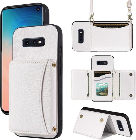 Phone Case for Samsung Galaxy S10e Wallet Cover with Crossbody Shoulder Strap and Leather Credit Card Holder Pocket Slim Flip Purse Stand Cell Accessories S 10e 10se Se10 Women Girls White in Saudi Arabia