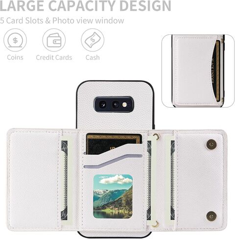 Phone Case for Samsung Galaxy S10e Wallet Cover with Crossbody Shoulder Strap and Leather Credit Card Holder Pocket Slim Flip Purse Stand Cell Accessories S 10e 10se Se10 Women Girls White in Saudi Arabia