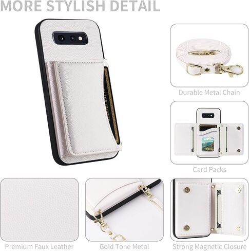 Phone Case for Samsung Galaxy S10e Wallet Cover with Crossbody Shoulder Strap and Leather Credit Card Holder Pocket Slim Flip Purse Stand Cell Accessories S 10e 10se Se10 Women Girls White in Saudi Arabia