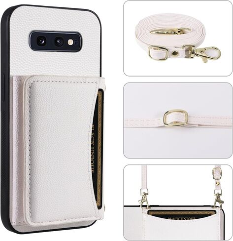 Phone Case for Samsung Galaxy S10e Wallet Cover with Crossbody Shoulder Strap and Leather Credit Card Holder Pocket Slim Flip Purse Stand Cell Accessories S 10e 10se Se10 Women Girls White in Saudi Arabia