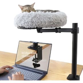 HengLiSam 18'' Cushion Desk Cat Bed Mount, Cat Table for Desk with Rotatable Metal Elevated Mount, Cozy Soft Plush Pet Cushion for Home Office Living Room Study
