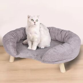 Cat Sofa with Wooden Frame for Small Cats or Dogs Pet Bed with Plush Fabric Cushion for Indoor (Grey)