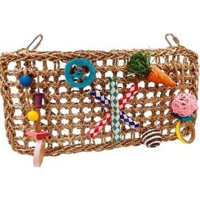 16.5×8.3 Inches Bird Foraging Wall Toys, Parrot Seagrass Woven Mat with Colorful Chewing Toys, Bird Activity Wall Toy for Conures Cockatiels African Grey Amazon Medium and Large Parrots