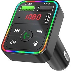 Bluetooth FM Transmitter with LED Display, Hands-Free Calling, USB Charging, for Car Radio