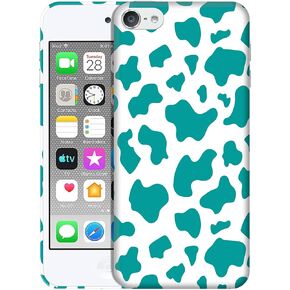 for iPod Touch 7th / 6th / 5th Generation - Cow Skin Teal Pattern Printed Slim & Sleek Cute Plastic Hard Snap on Protective Designer Back Phone Case/Cover for iPod Touch 7/6 / 5.