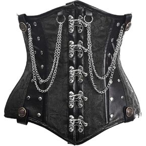 Daisy corsets Womens Top Drawer Black Brocade Steel Boned Underbust Corset W/Chains and Clasps