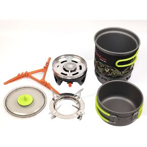 TENKE Backpacking 1000W 0.75L Portable Gas Powered Stove top Cooking System Gear Outdoor Pot Jet Burner Set With Piezo Ignition Ideal for Hiking, Camping, Fishing, Road Trips (RED, 750ML) in Kuwait