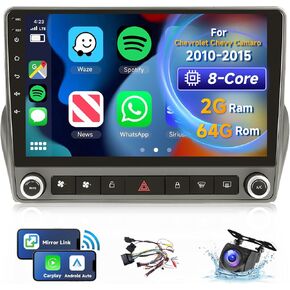 [8 CORE 2G+64G] Car Stereo for Chevrolet Chevy Camaro 2010-2015 with Wireless Carplay/Android Auto, 9 Inch Android 13 IPS Touch Screen Car Radio, Bluetooth, GPS Navi, WiFi, SWC, Backup Camera