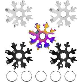 5PCS 18-in-1 Snowflake Multi-tool, Stainless Steel Snowflake Multitool Snowflake Tool Card for Him Husband Men Boyfriend Boys Christmas Great Gifts