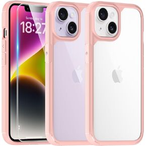TAURI 3 in 1 for iPhone 14 Case Pink, [Not-Yellowing] with 2X Screen Protector, [Military Grade Drop Protection] Shockproof Slim Phone Case for iPhone 14