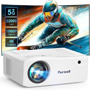 Pericat 5G WiFi Bluetooth Projector, Native 1080P Movie Projector, Outdoor Movie Projector with 350" Display, 22000L Home Theater Projector, 2024 Upgraded Projector Compatible with TV Stick, Phone/PC