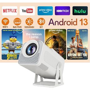 [Netflix-Licensed] HY320 NTV Android 13 Smart Projector with officially TV Apps, ChatGPT Voice Asssistant, 1080P Native 320ANSI Movie Portable Projector with WiFi and BT for Home Theater/Outdoor