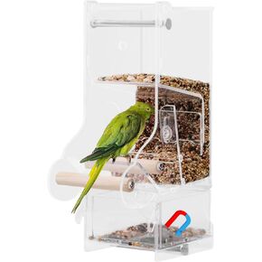 La La Pet® وحدة تغذية الطيور الأوتوماتيكية بدون فوضى لقفص أكريليك حاوية طعام الطيور وحدة تغذية قفص الطيور القابلة للتعديل مع محطة تغذية الببغاء للطيور الصغيرة