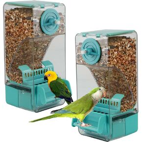 Bird Feeder No Mess 2PCS Automatic Clear Bird Seed Food Container Acrylic Parrot Feeder Dispenser Cage Accessories for Parakeet Budgies Cockatoo Canary Love Bird (Green)