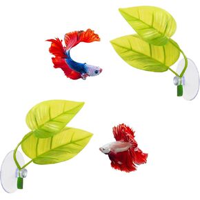 2Pcs Betta Hammock, Betta Fish Leaf Pad with Suction Cup Small Aquarium Artificial Plants Breeding Resting Bed Betta Bed Leaf Hammock Tank Decorations for Guppies, Betta fish, swordtail fish