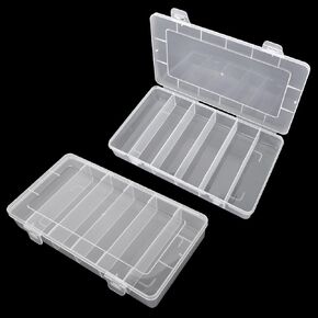 2 Pack Tackle Box Organizer 6 Grids, Clear Plastic Fishing Tackle Box, Compartment Storage Box, Craft Organizer for Lure Bait Hooks Storage Screws Nail Pins(8.18×4.64×1.29inch)