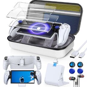 13 in 1 Accessories Set for Playstation Portal Remote Play, Carry Case for PS Portal,TPU Cover with Kickstand,Portable Charge Dock,2 Screen Protector,4 Thumb Grip,Earbud Headphones for PS Portal,White