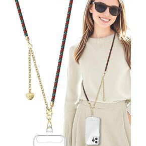 Phone Lanyard,Adjustable Cell-Phone Lanyard Crossbody iPhone Chain Braided Leather Neck Strap With Metal Phone Chain Wristlet & 2 x Clear Phone Tether Tabs(Black)