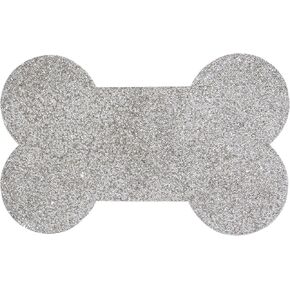 Pet Bone Placemat, Sparkling Rhinestones in Resin, Non-Slip Back, Stylish, for Glamorous Dog Bowls, Silver, 10x19, Sold Individually