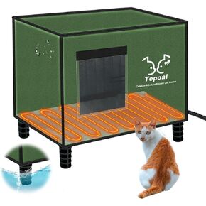 Indestructible Heated Cat House for Outdoor Cats in Winter, 100% Waterproof & Weatherproof Heated Cat House for Outside, Fully Insulated Feral Cat Shelter for Outdoor Barn Strays, 16 x 12 x 13 in